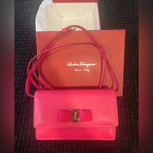 Ferragamo Pebble Calf Framboise Clutch/Crossbody Purse